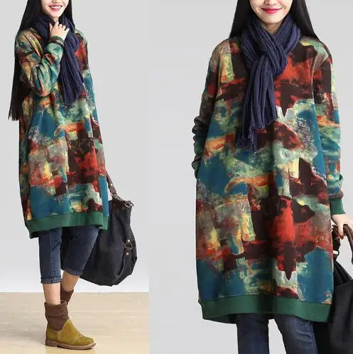 2018 Boho осенняя и зимняя одежда женское платье с длинными рукавами женские