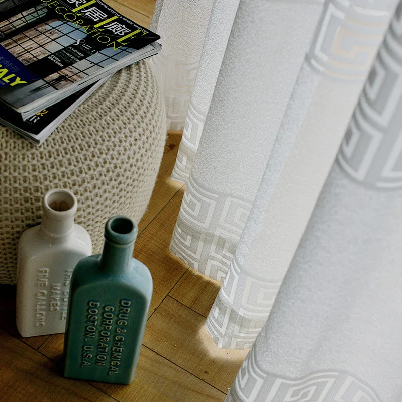 

Modern Simple White Jacquard New Tulle Curtain for Living Room Bedroom Window Screen Luxury Sheer Soft Hollow-out Curtain Fabric