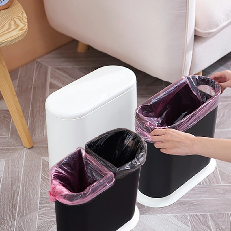 Trash Cans For The Kitchen Bathroom Wc Garbage Classification Rubbish Bin Dustbin Bucket Press-Type Waste Bin Black