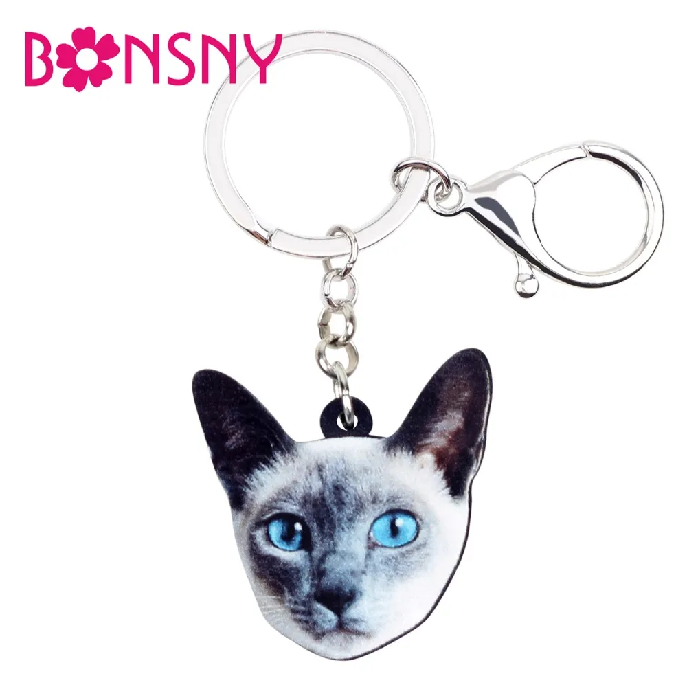 Bonsny акриловые милые брелки с голубыми глазами котенка кольца животными