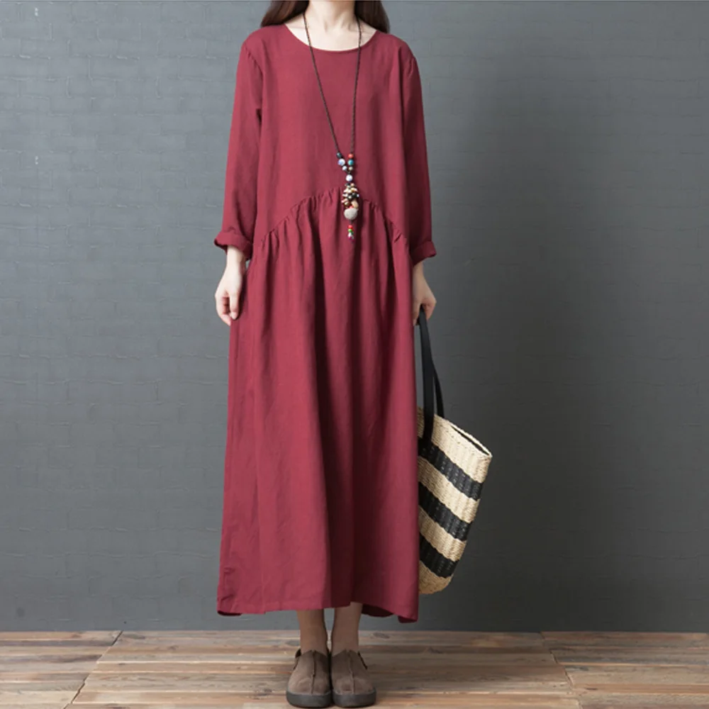 Boho хлопковое льняное платье большие размеры Длинные Макси платья 2020 лето-осень с
