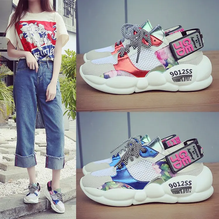 2019 летние модные белые кроссовки на платформе женские Женская обувь в