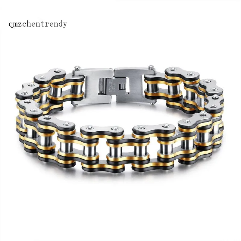 Fashion Men Biker Bicycle Motorcycle Chain Men's Bracelets &amp Bangles 2 Colors 316L Stainless Steel chain Jewelry 15mm 20.5cm |