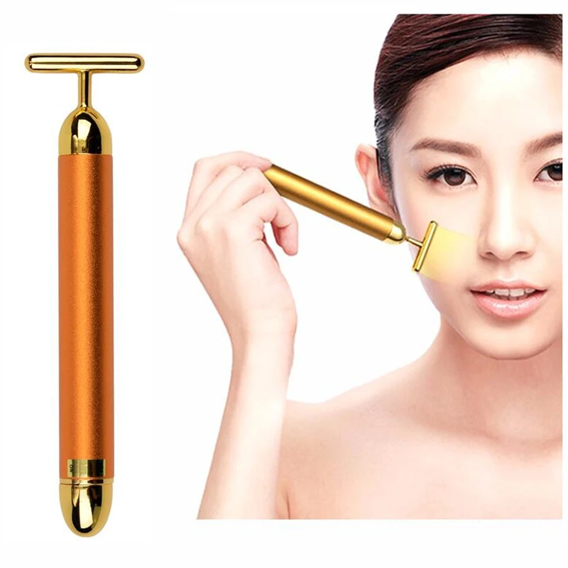 Красота Уход Вибрационный массажер для лица 24K beauty Bar Золотая Дерма энергия для лица укрепляющий роликовый массажер для лица палочка