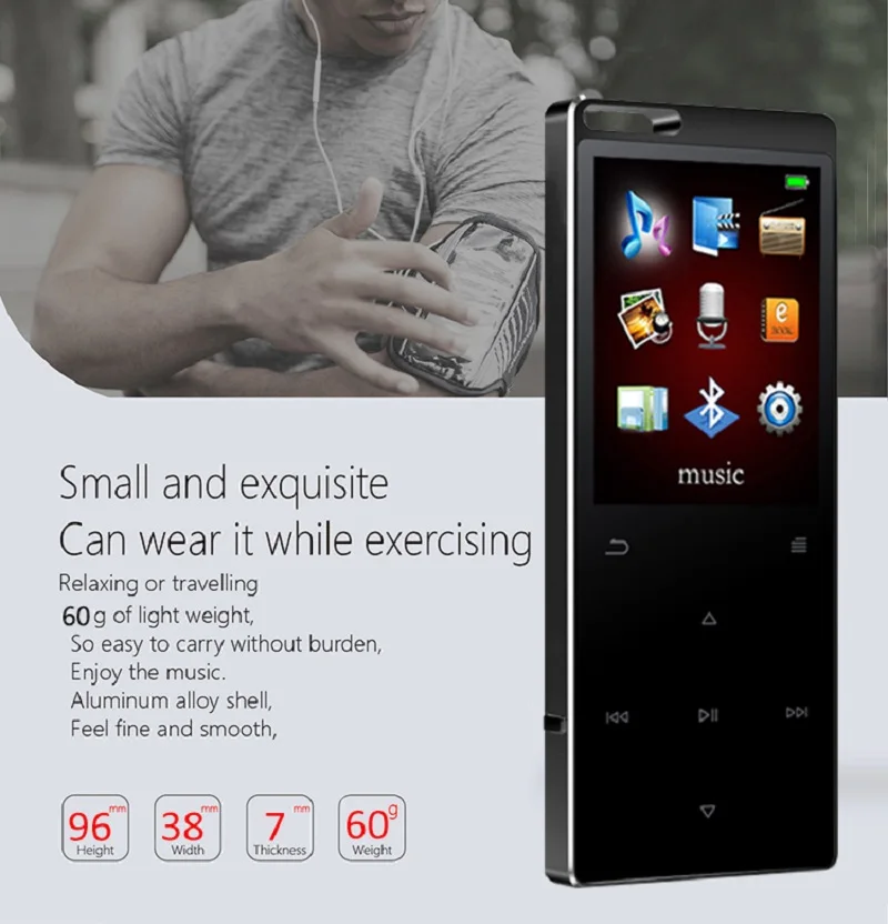 Новейший C15 металлический Bluetooth 4 0 MP3 плеер 16G 2 дюймов сенсорный экран ключ