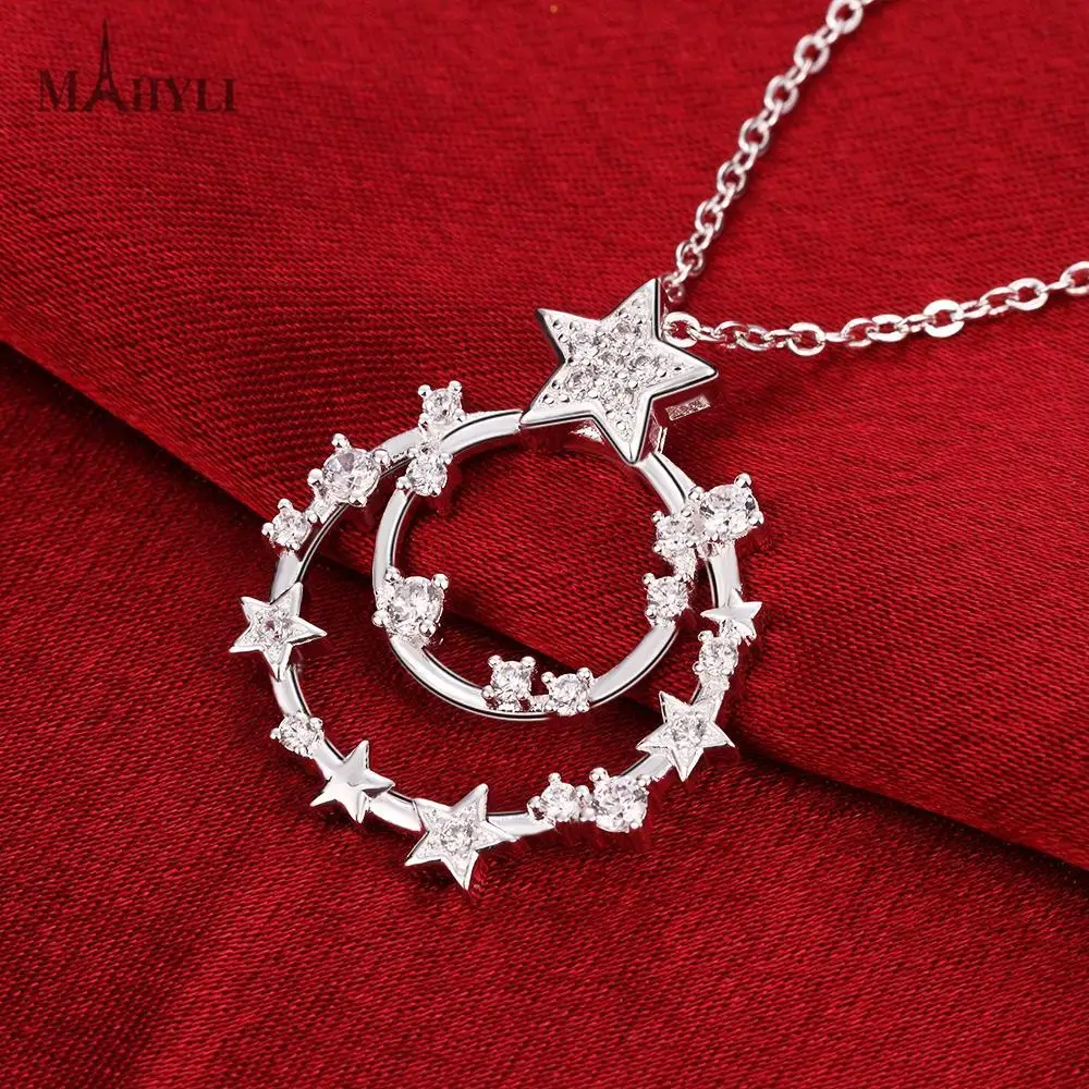MAHYLI 925 серебряных полный звезды Кулон белый серебряный колье Ожерелье Для
