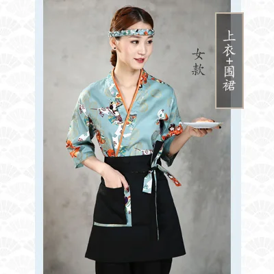 top-apron Новые унисекс японские кимоно комбинезоны суши Ресторан шеф-повара Униформа повара Спецодежда с длинными рукавами - Цвет: top-apron