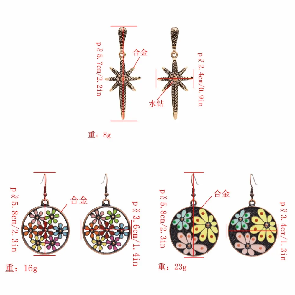 Vintage Enamel Flower Drop Dangle Earring for Women Girl Tribal Hollow Floral Pendant Earrings Pendientes India Party Jewelry | Украшения и