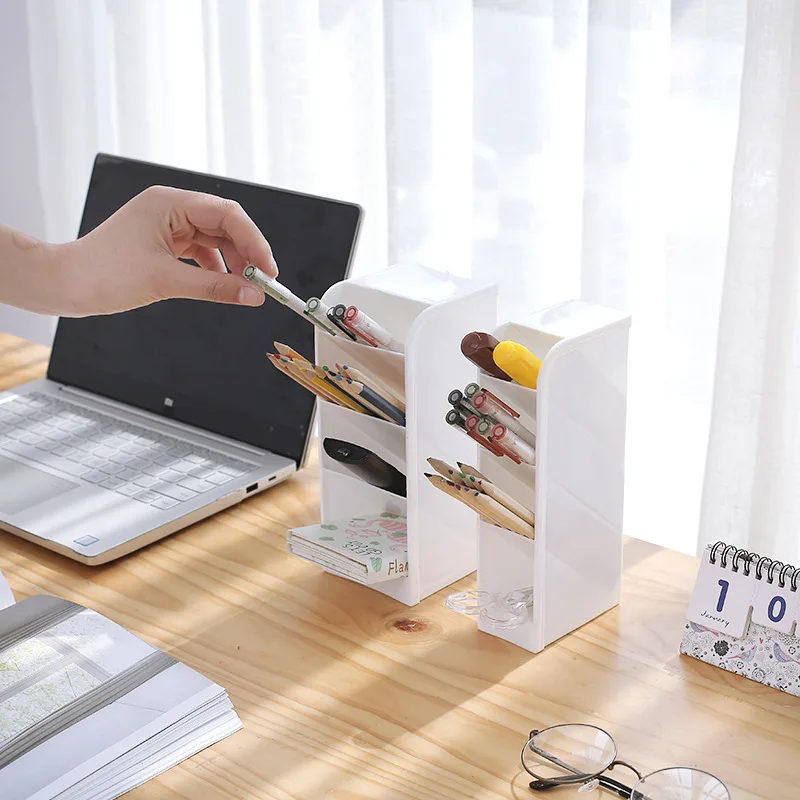 

New Oblique Pen Holder Storage Box Multi-function Desk Storage Box Desk Stationery Supplies Home Debris Makeup Brush Storage