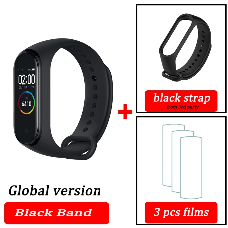 black global black Xiaomi Mi-браслет 4 смарт-Браслет фитнес-браслет MiBand Band 4 Частота сердечных сокращений большой сенсорный экран сообщение Smartband - Цвет: black global black