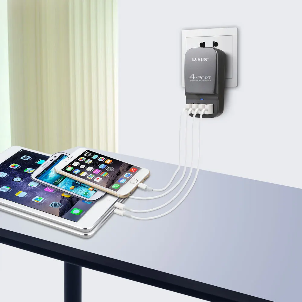 UDOLI универсальное 4 порта USB настенное зарядное устройство 5 В 2.4A многопортовый