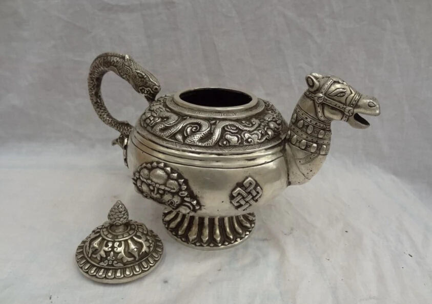 SCY песня voge Gem S5126 13 &quotКитайская Серебряная голова лошади статуя Бронзовый Дракон