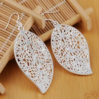 hot selling earrings high quality fashion jewelry beautiful leaves silver plated free shipping holiday gifts