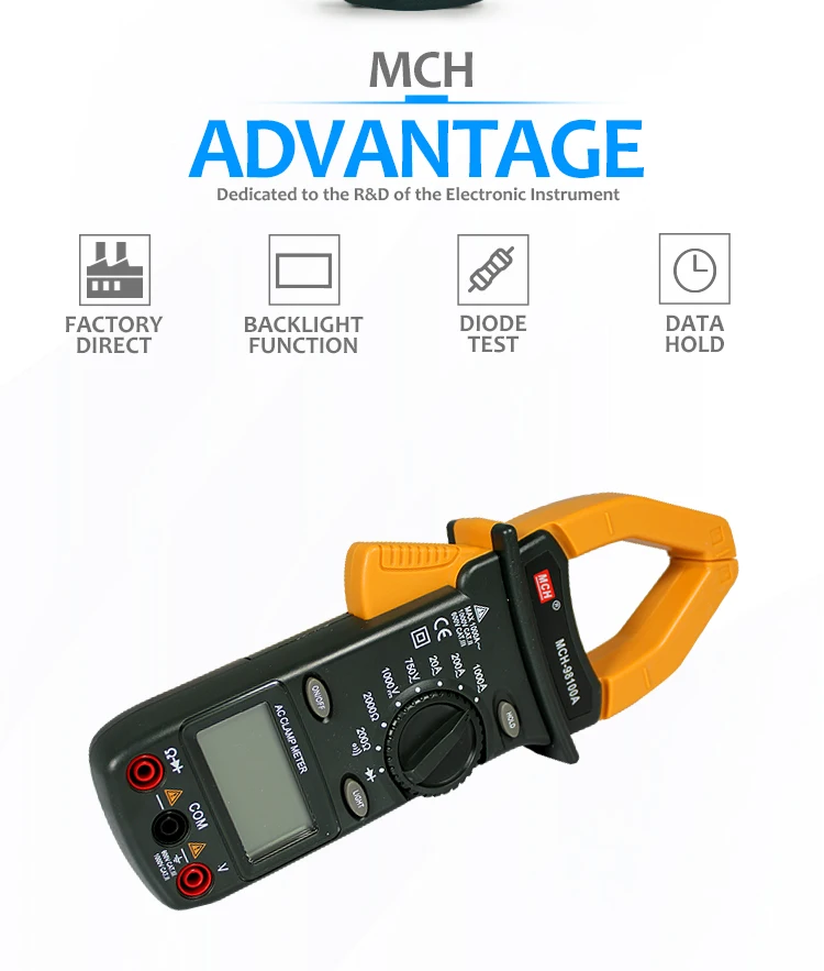 Цифровой клещи DC 1000 V AC 750 V 1000A диодный тест завод прямой MCH-98100A измеритель мощности с зажимом