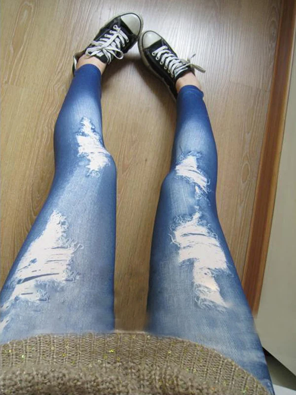 Корейские стильные узкие брюки с дырками джинсовые леггинсы девять штанов |