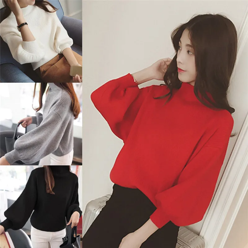 

2021 New Winter Women Sweaters Fashion Turtleneck Batwing Sleeve Pullovers Loose Knitted Sweaters Female Jumper Tops