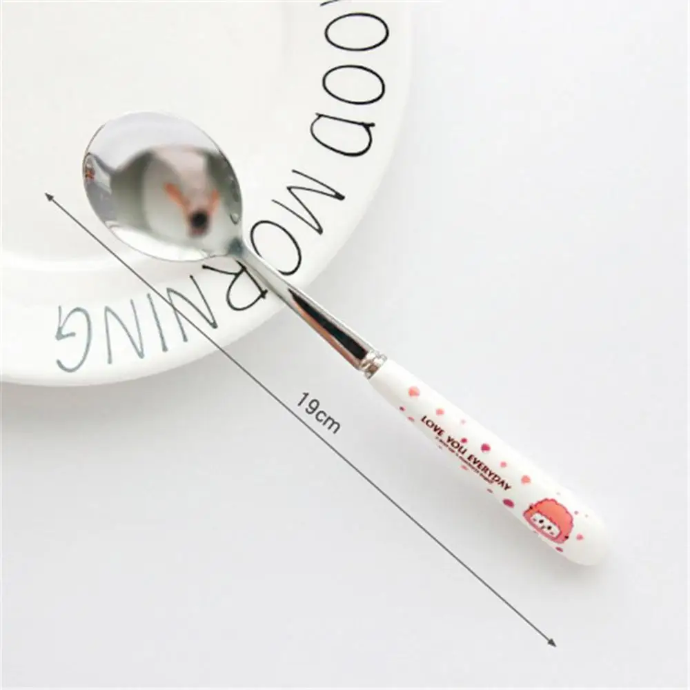 19cm Stainless Steel Spoon Fork Cartoon Animal Printing Fruit Fork Party Cake Salad Vegetable Forks Children Dinnerware Cutlery - Цвет: 19cm