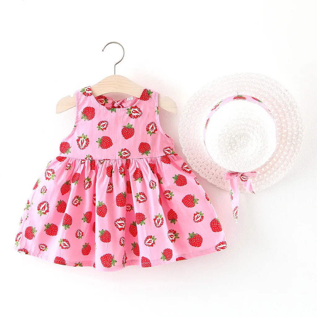 Girls Dress Kids Dresses For vestido Toddler Baby Summer Fruit Princess Hat Casual Outfits Set | Детская одежда и обувь
