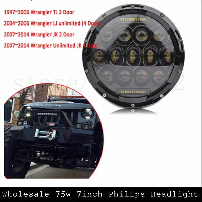 Налобный фонарь Wrangler 75 Вт светодиодный черного цвета 7 дюймов с ДХО для