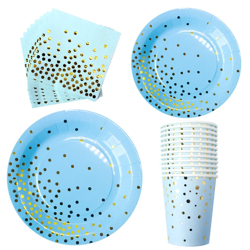 Одноразовая посуда из синей золотой фольги бумажные тарелки для вечеринок