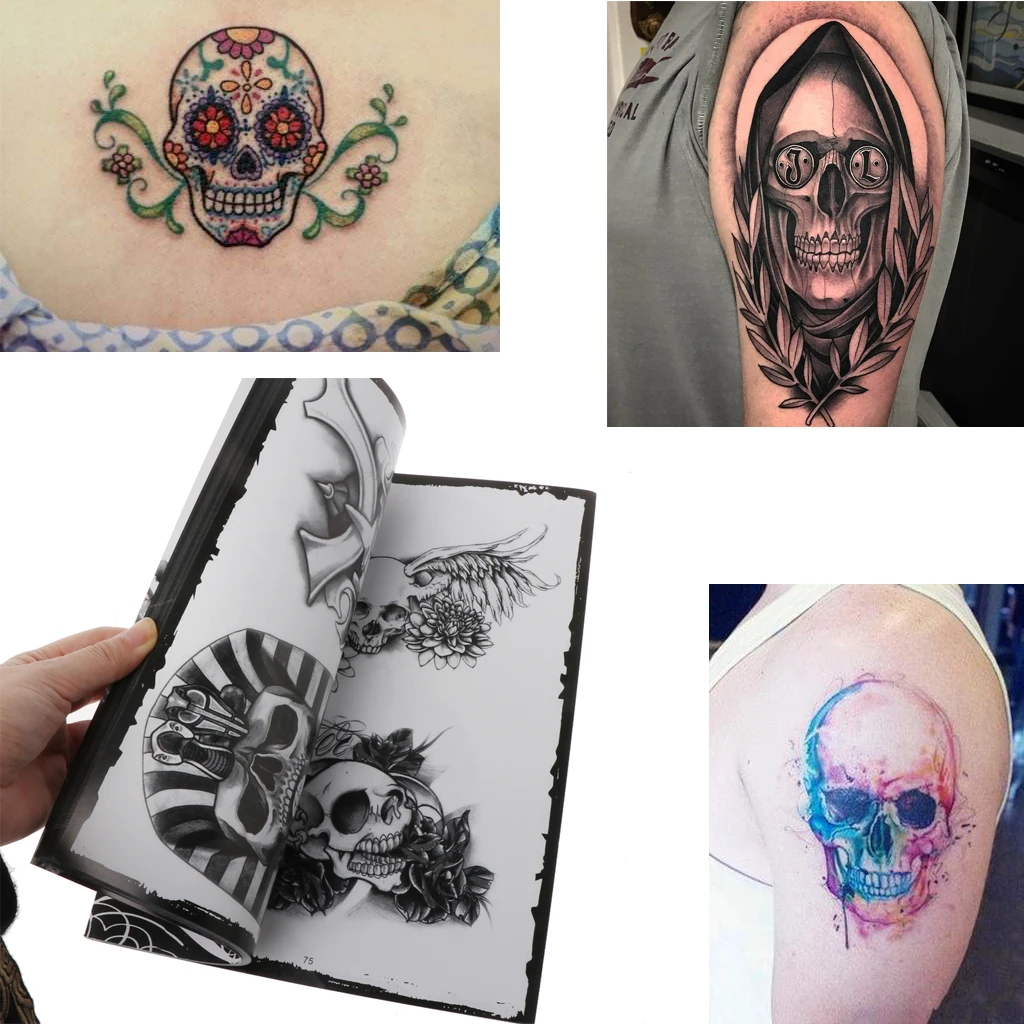 76 страниц выбранный Череп Дизайн Эскиз флэш книга Татуировка фотоальбом A4