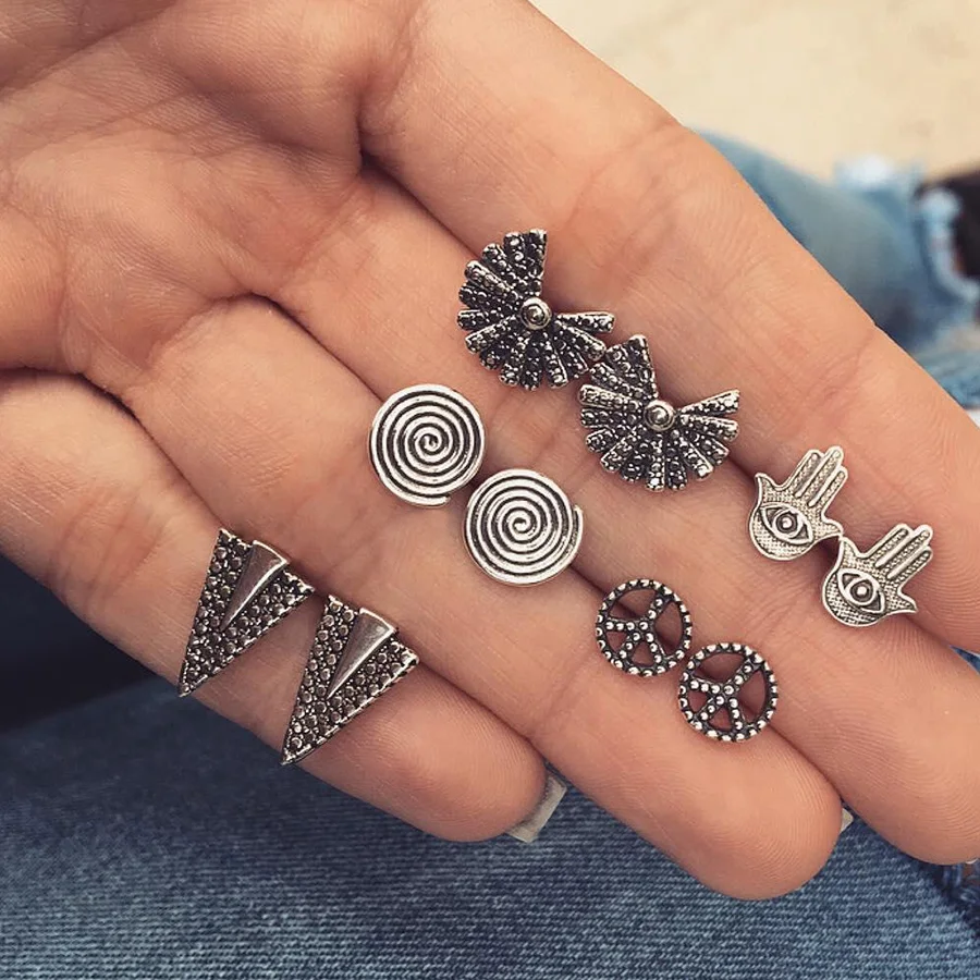 RAVINOUR Pendientes Mujer Moda панковские серьги-гвоздики набор Этнические геометрические