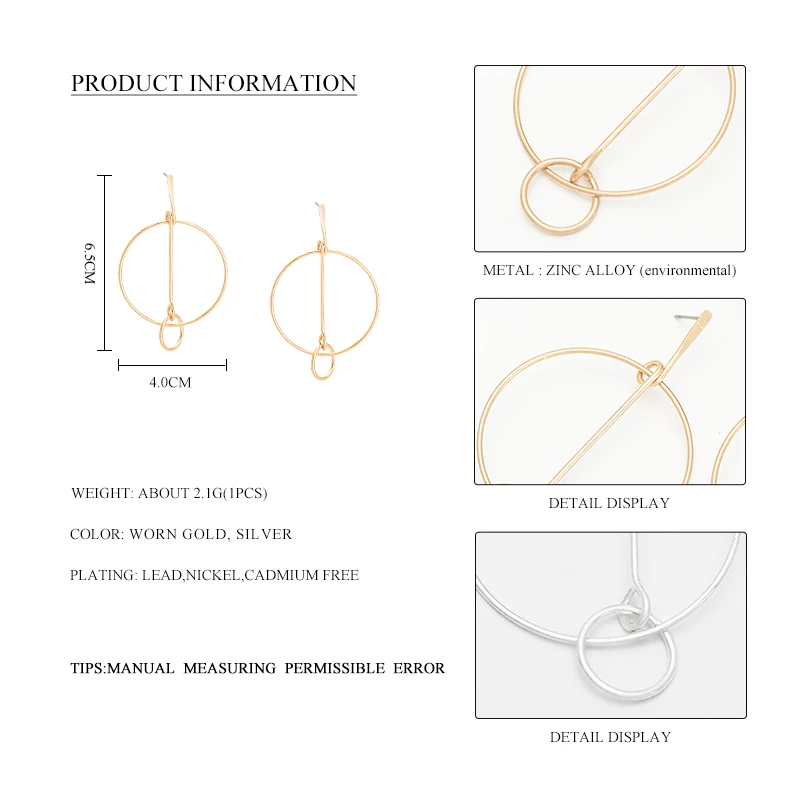 2017 Women Fashion Europe Big Gold Circle Stud Earrings Jewelry Zinc Alloy Hollow Out Double Round | Украшения и аксессуары