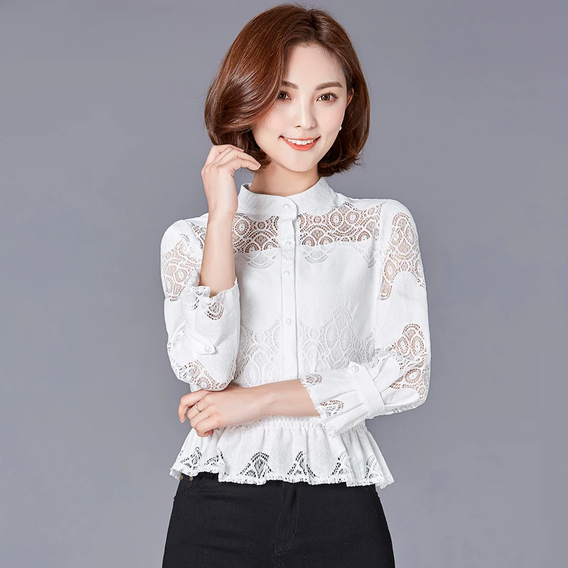 новая волна кружево для женщин блуза со стоячим воротником Блузка Одежда с