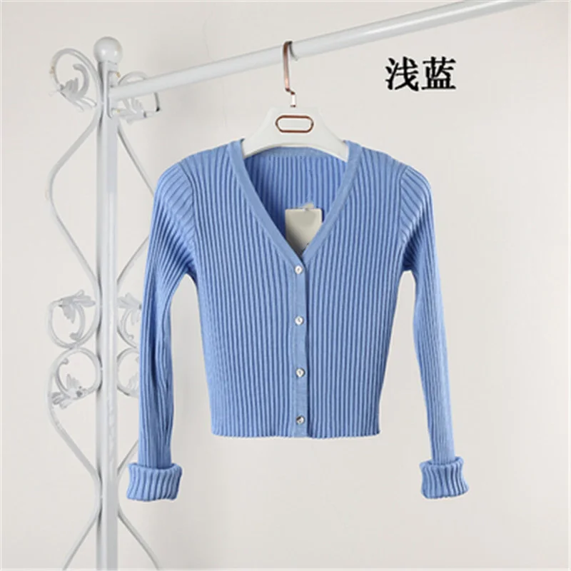 2018 Women Slim V Neck Knitted Cardigan Long Sleeve Cropped Sweaters Ladies Solid Short Cardigans Candy ZY4195 |