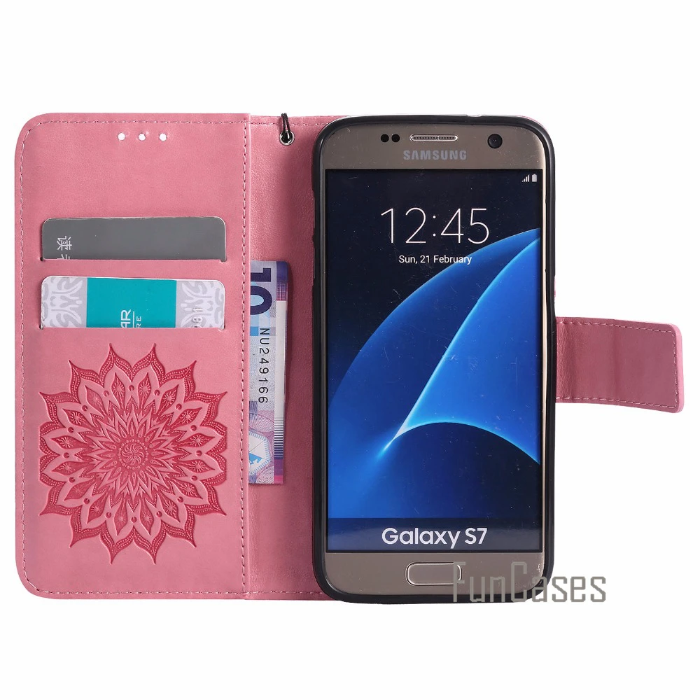 Embossed Pattern Case sFor fundas Samsung Galaxy S7 Edge coque / + Card Holders sum sung | Мобильные телефоны и