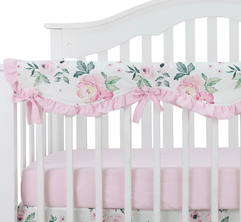 

Baby Crib Rail Cover Long Crib Rail Guard Baby Teething Cover Protector Wrap Nursery Bed Rails Cover Wave （Pink floral）