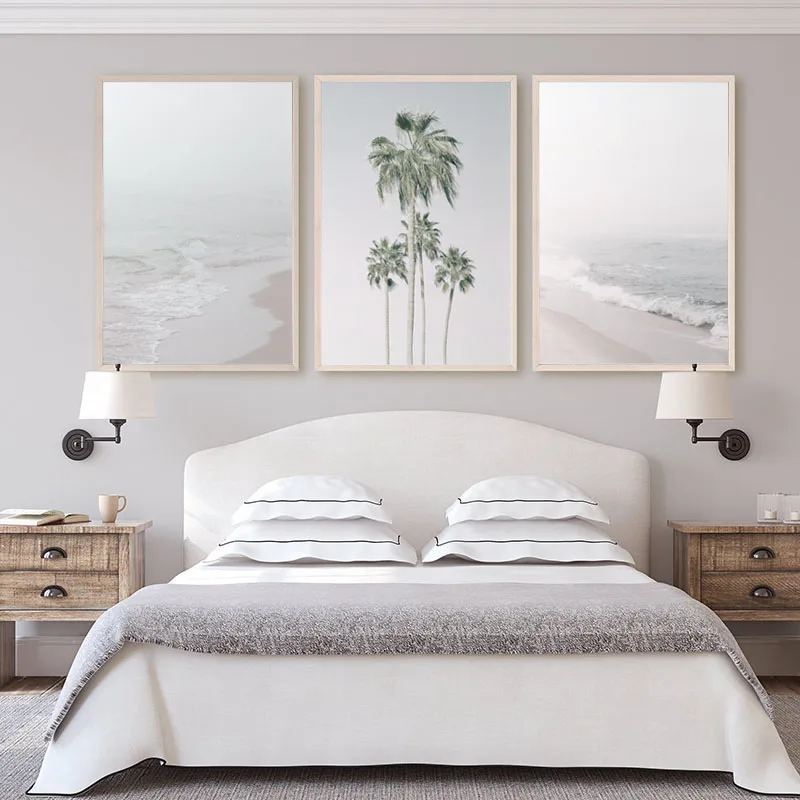 

Landscape Canvas Painting Beach Posters Prints Nordic Elegant Wall Art Green Plants Picture for Living Room Decor No Framed