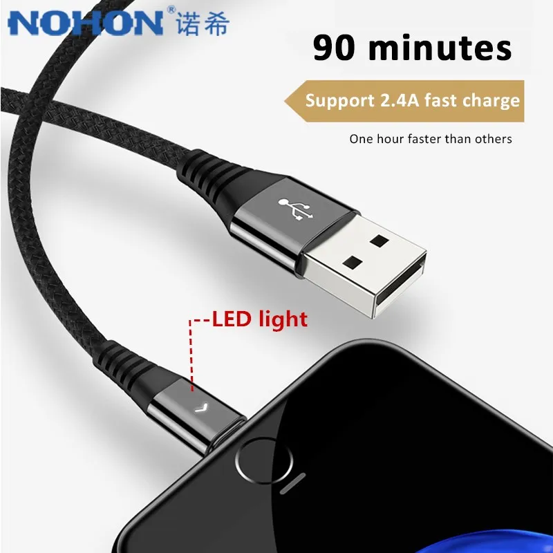 Светодиодный зарядный и синхронизирующий кабель NOHON для iphone 10X8 7 Plus 1 2 А |