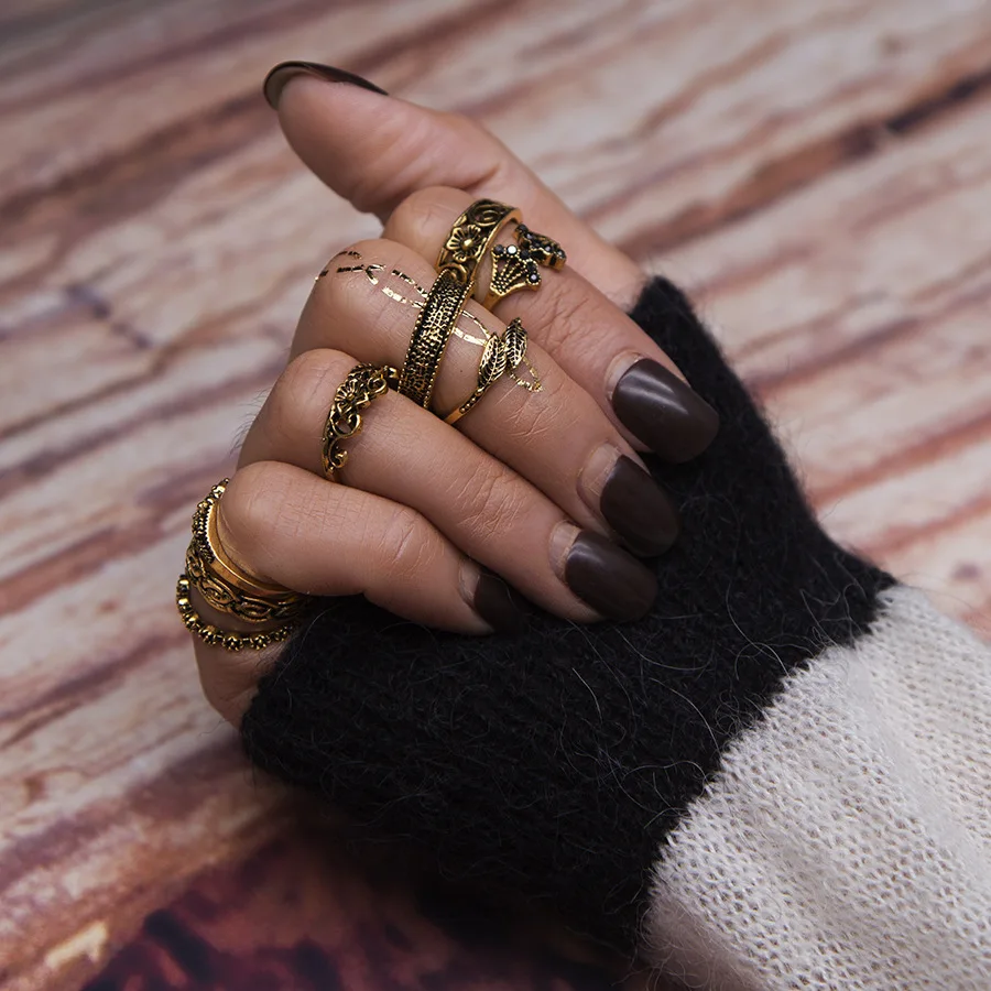 New fashion leaf tail lotus finger ring set vintage trendy jewelry gift for women girl | Украшения и аксессуары