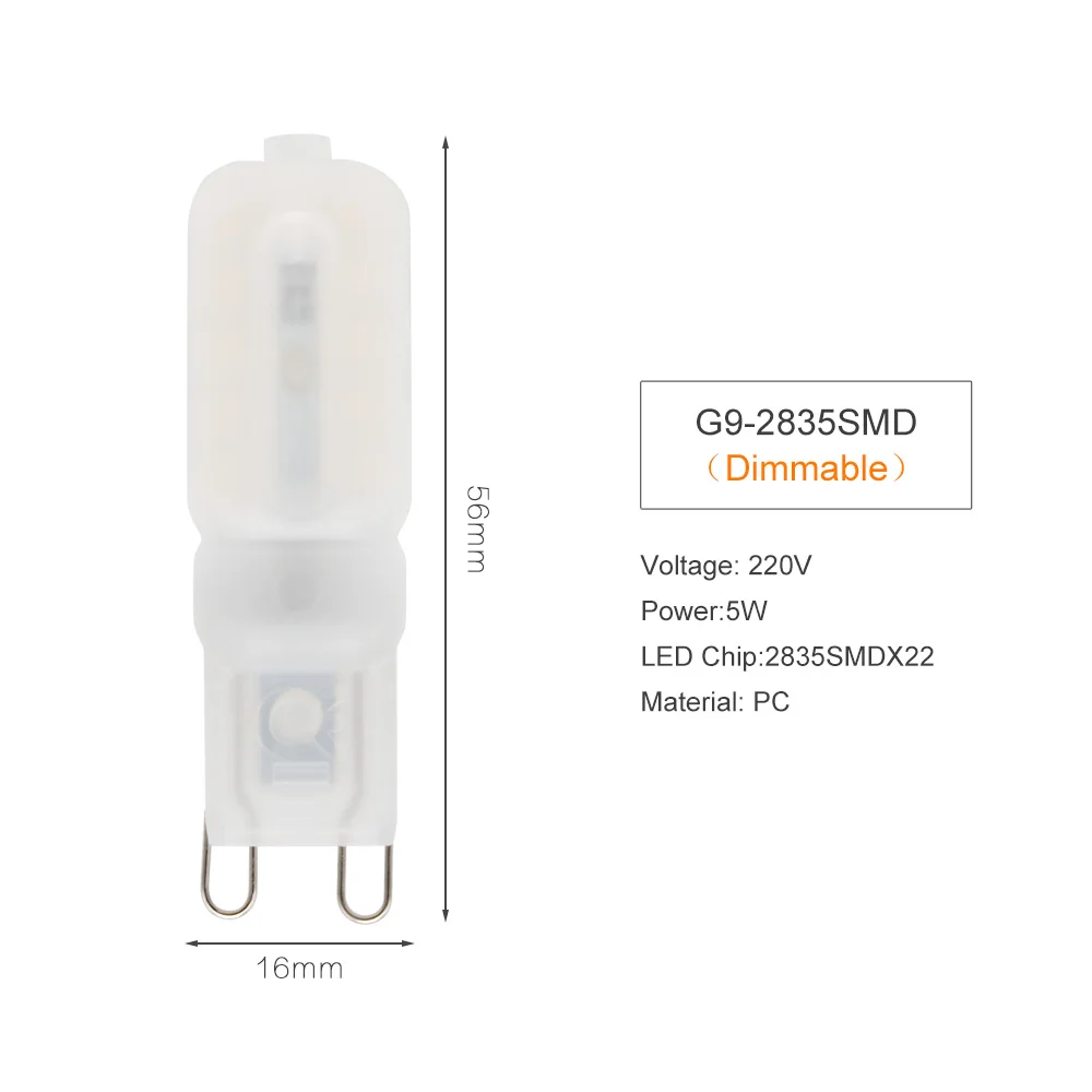 5W Dimmable ANBLUB Lamparas G9 3 Вт 5 Вт Светодиодный светильник с регулируемой яркостью, переменный ток 220 в 230 В, лампа в форме свечи, замена 20 Вт 30 Вт 40 Вт, галогенный светильник, люстра-прожектор - Испускаемый цвет: 5W Dimmable