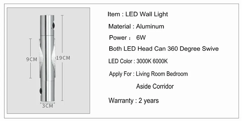 6W LED Wall Lamp Modern Bedroom Beside Reading Wall Light Indoor Living Room Corridor Hotel Room Lighting Light Fixture BL81
