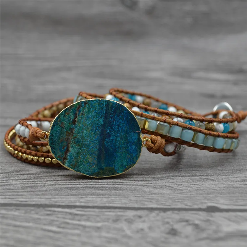 Смешанные природные камни позолоченный камень очарование 5 нитей обернуть