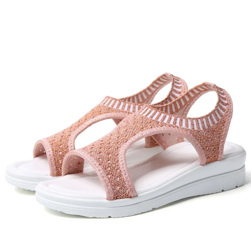 WDZKN/; босоножки; женская летняя обувь; повседневные сандалии на плоской подошве с открытым носком; женские сандалии из дышащего сетчатого материала на платформе; Sandalias - Цвет: Rose gold