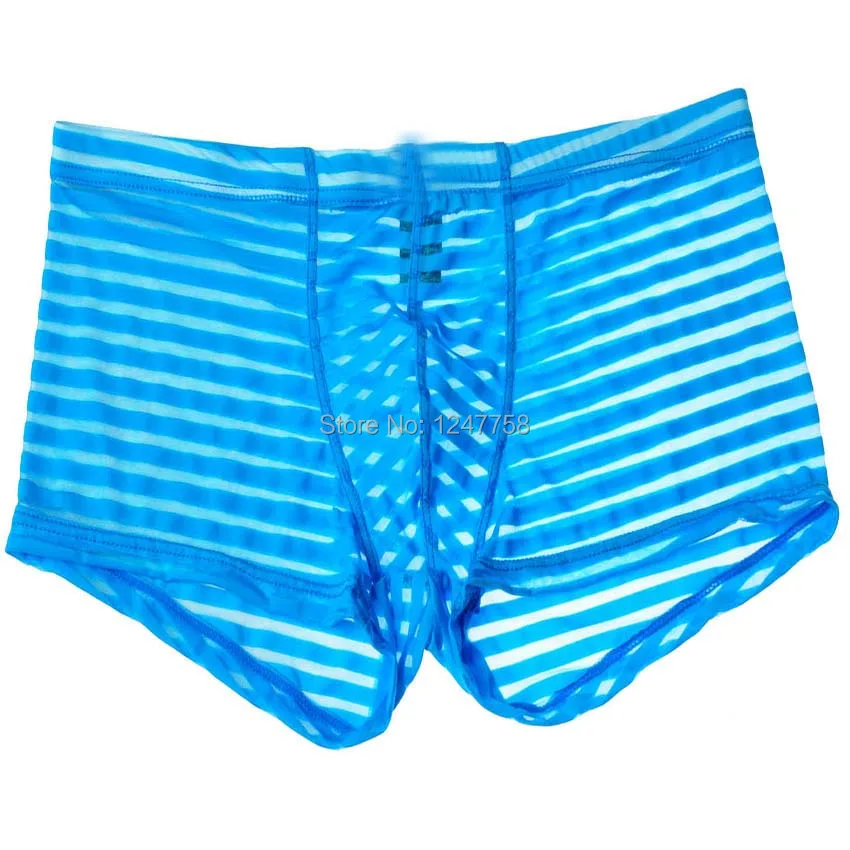 6Pcs/Lot  Men's Mesh Striped Boxer Cut Square Boxers Spun Yarn Short Pants Underwear Pouch Trunks