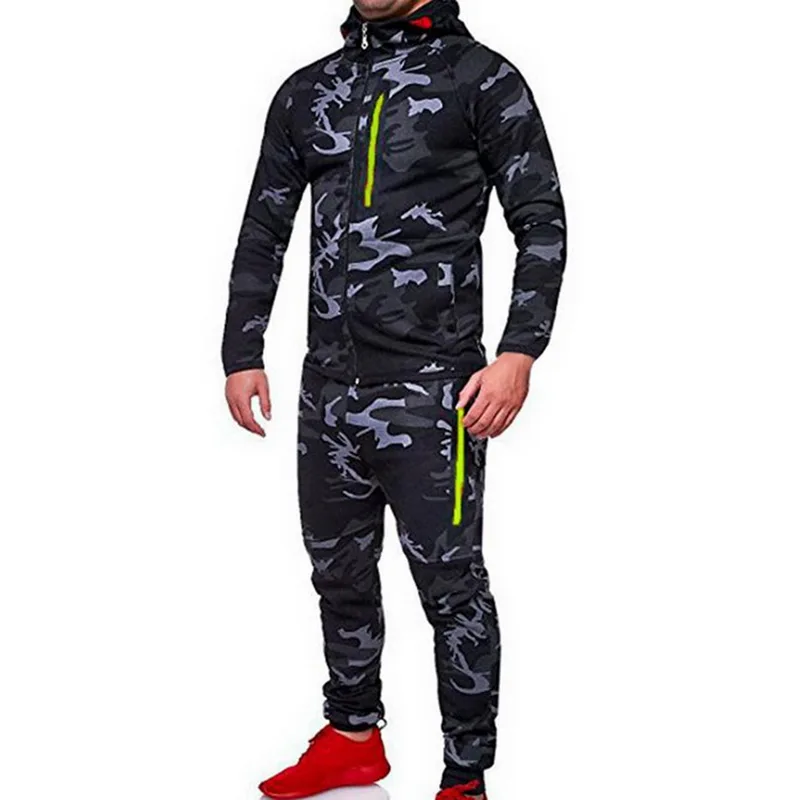 Camou Deep Grey3 NIBESSER, мужские спортивные костюмы, комплект из 2 предметов, мужская куртка, костюм, камуфляж, пэчворк, мужской костюм, с длинным рукавом, на молнии, с капюшоном, куртка, костюм, хип-хоп - Цвет: Camou Deep Grey3