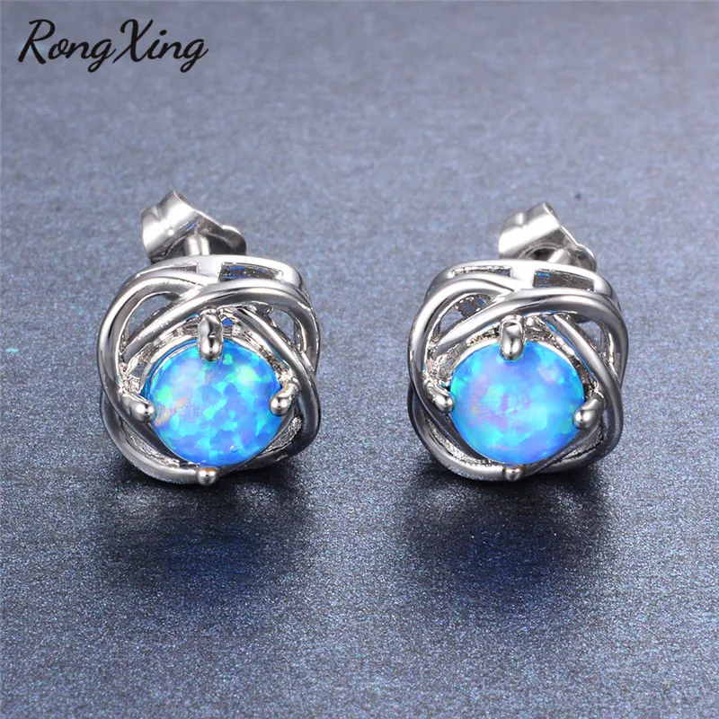RongXing винтажные модные синие/белые огненные опаловые серьги гвоздики для женщин