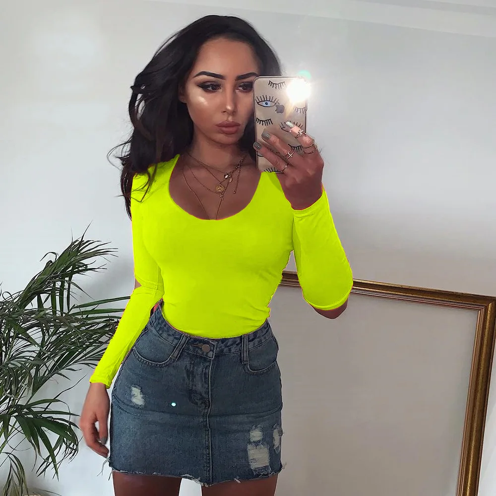 

Sexy U Neck Full Sleeve Split Women Tops Fashion Casual Women Summer Tops Shirt