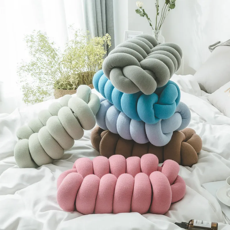 Коричневые декоративные подушки 42x27x15 см Шариковые с узлом подушка для кровати