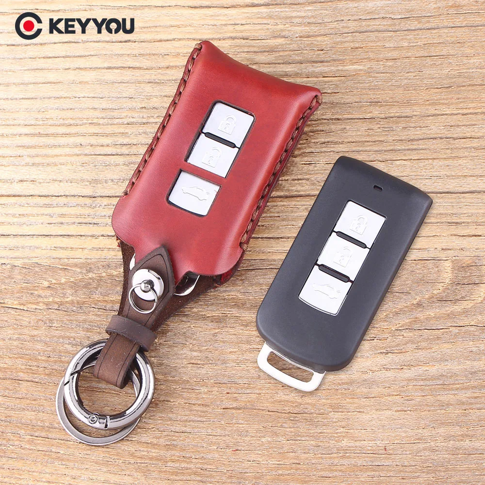 Чехол для ключей KEYYOU из натуральной кожи чехол с 3 кнопками Mitsubishi Outlander Sport Pajero Shogun