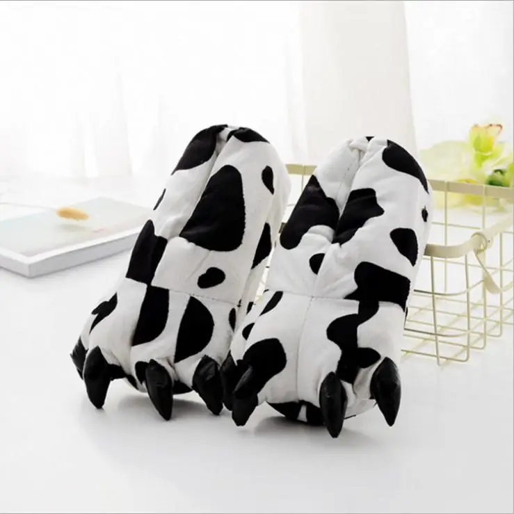 Cow Slipper Детские тапочки в помещении мягкие тапочки для мальчиков и девочек; милая обувь для детей с изображением единорога; зимняя теплая Домашняя обувь в виде лап Пикачу - Цвет: Cow Slipper