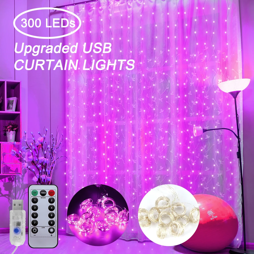 USB 8 режимов 300 LED сосулька светодиодная занавеска гирлянда Рождественские