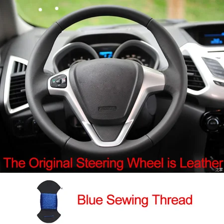 Leather Blue Ручной швейный чехол рулевого колеса автомобиля для Ford Fiesta 2008- Ecosport- Оплетка на руль - Название цвета: Leather Blue