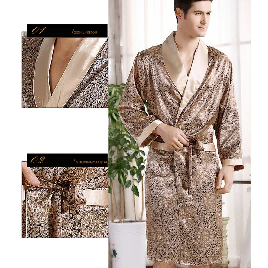 5XL Two-Piece Suit Home Mens Silk Robes Bathrobe Shorts Sets Male Nightwear Sleepwear For Man Kimono Soft Cozy Bath Gown