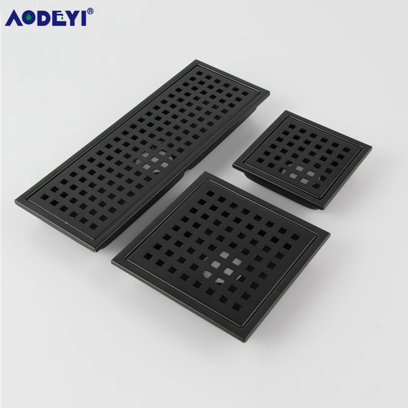 AODEYI Black SUS 304 Stainless Steel Shower Drain Bathroom Floor Drain Tile Insert Square Anti-odor Floor Waste Grates 110-300MM