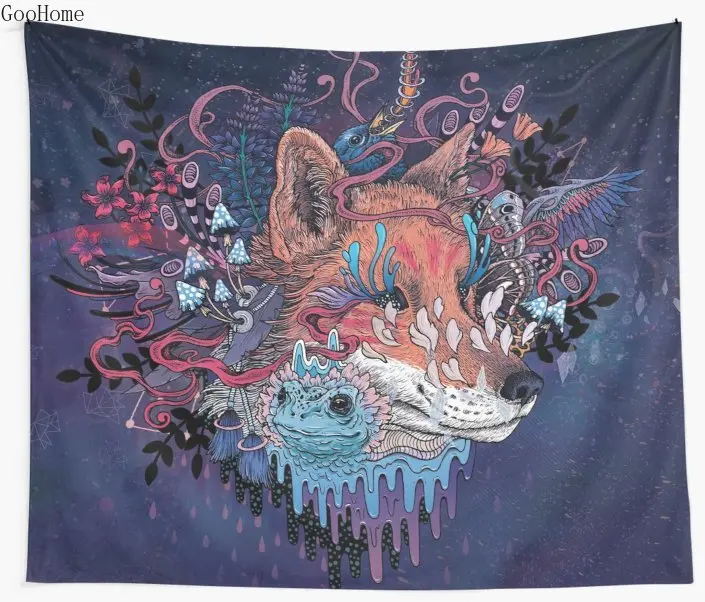 

Художественный дизайн, мультяшный Лисичка (Kitsune), настенный гобелен, пляжное полотенце, одеяло, коврик для пикника и йоги, украшение для дома